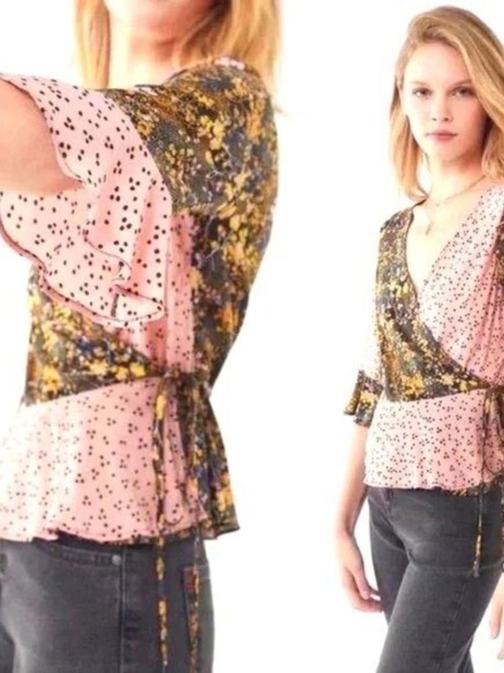 Urban Outfitters Jayde Mixed Print Wrap Blouse Size Small